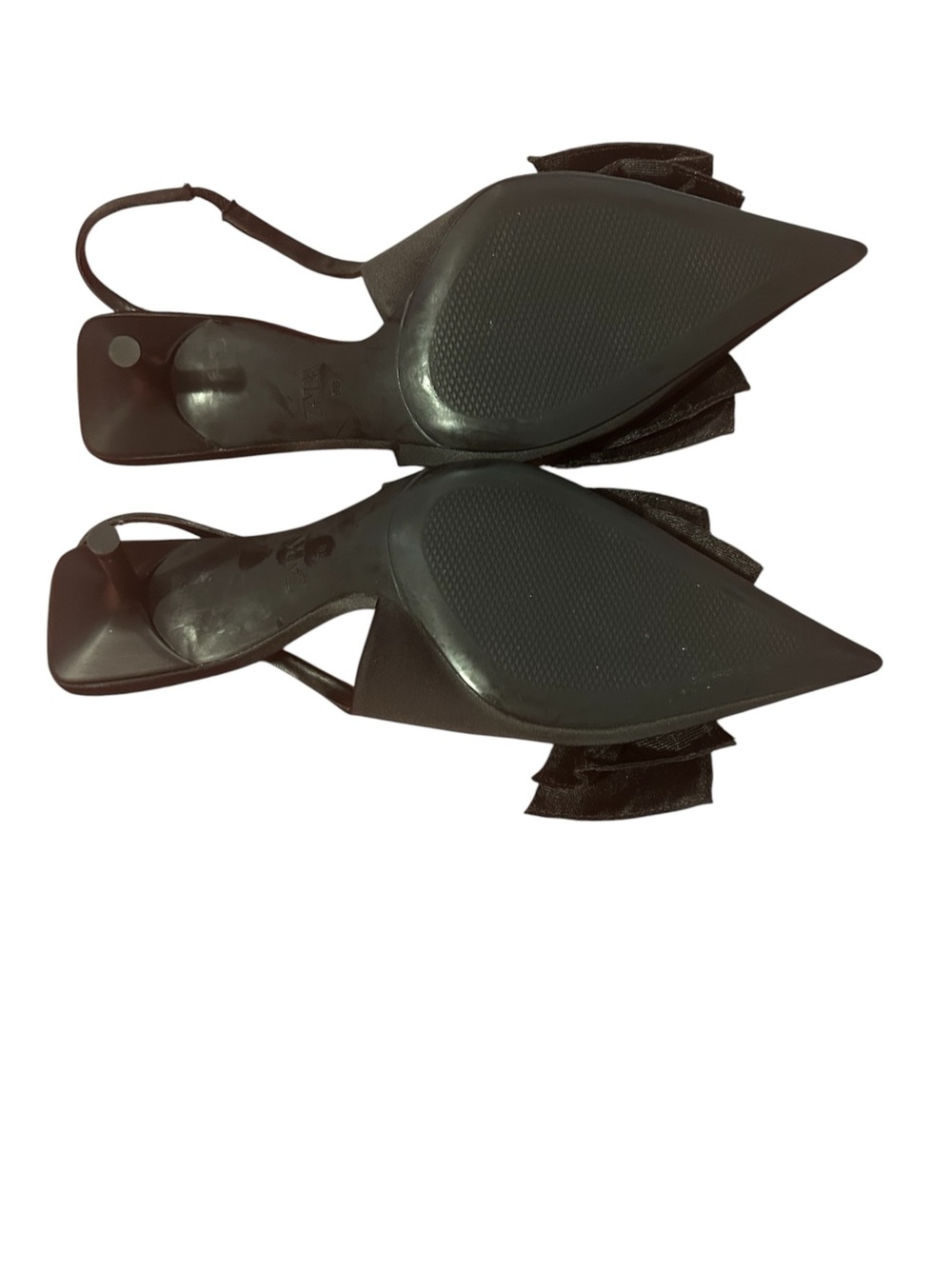 Zara Black Bow Pointed-Toe Slingback Heels Satin NWOT - Picture 3 of 3